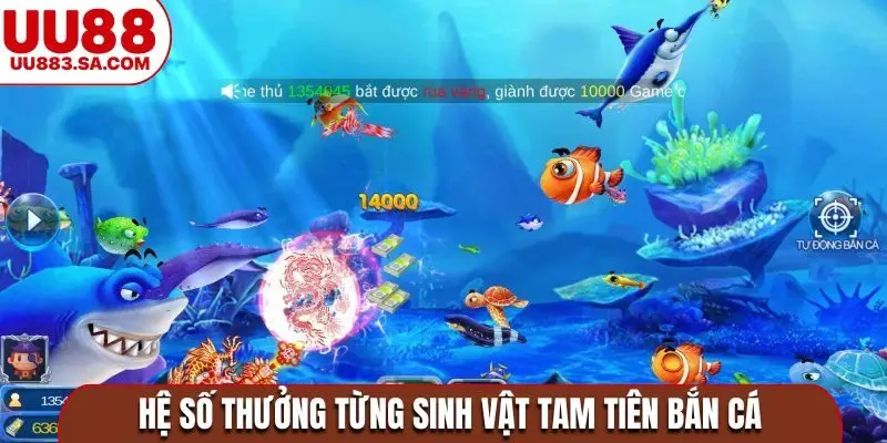 Hệ số thưởng từng sinh vật Tam tiên bắn cá